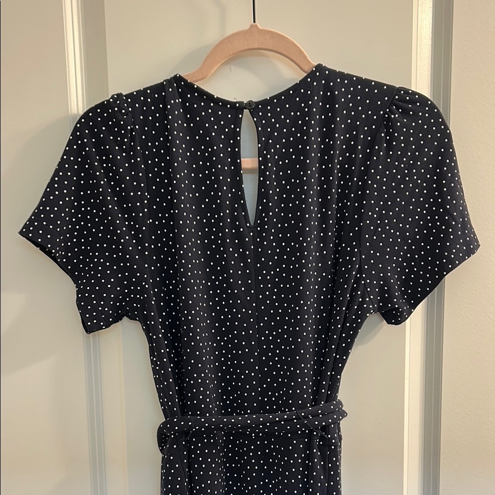 J. Jill V-Neck Polka Dot Waist Tie Navy Jumpsuit - Picture 4 of 5